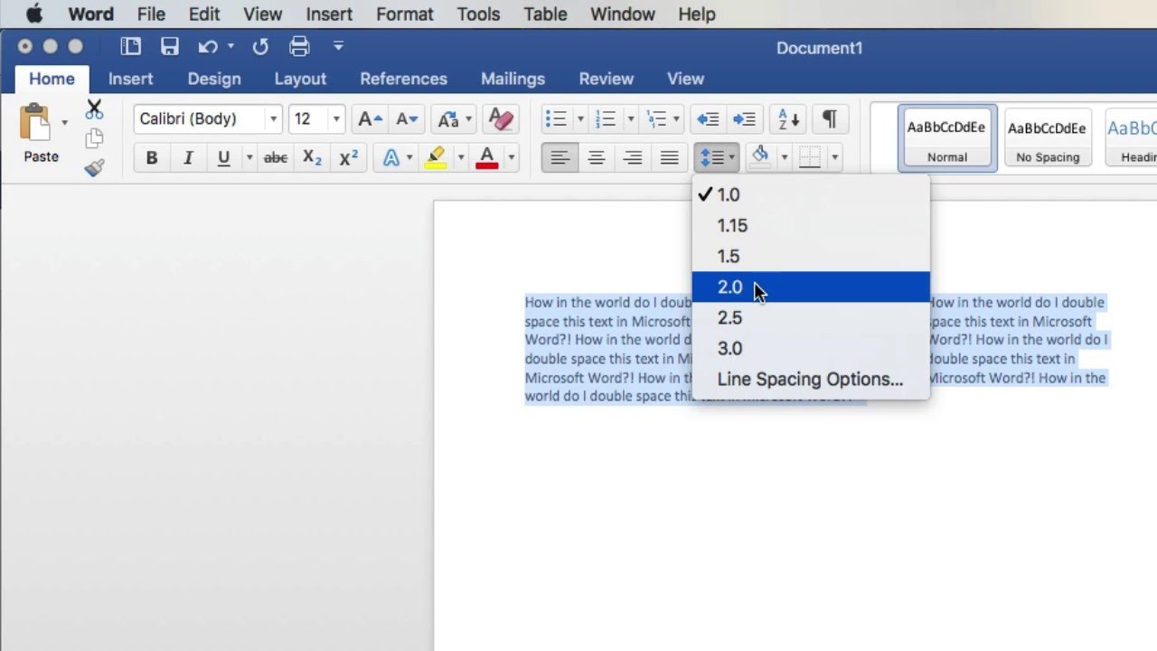 double space in word 365 for mac